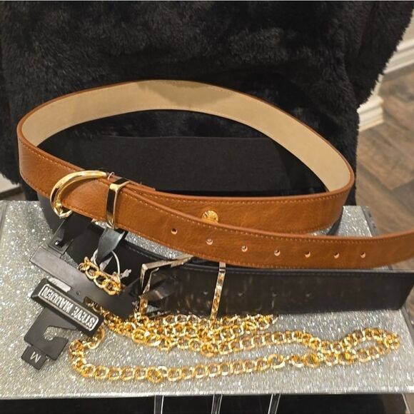 Steve Madden 3-Piece Stretch, Chain Link, & Logo Belt Set main image 4